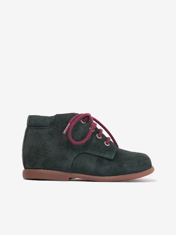 Pom D'Api Boys Suede Nioupi Derby Boots in Green