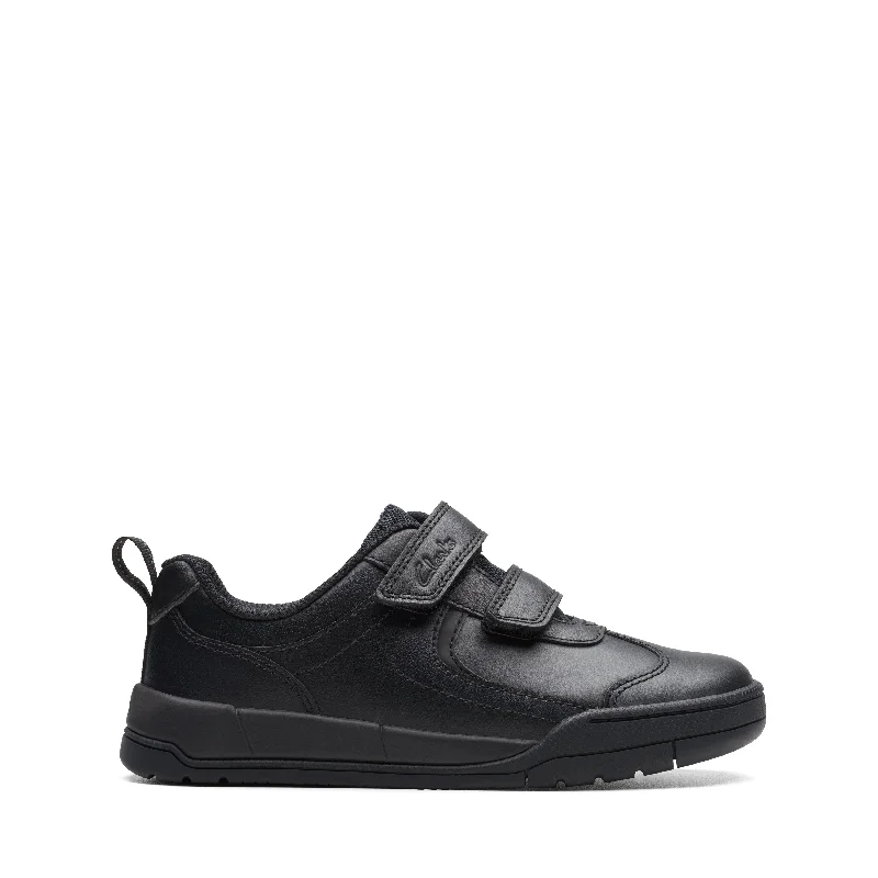 Clarks Kick Pace Boys Black School Shoe