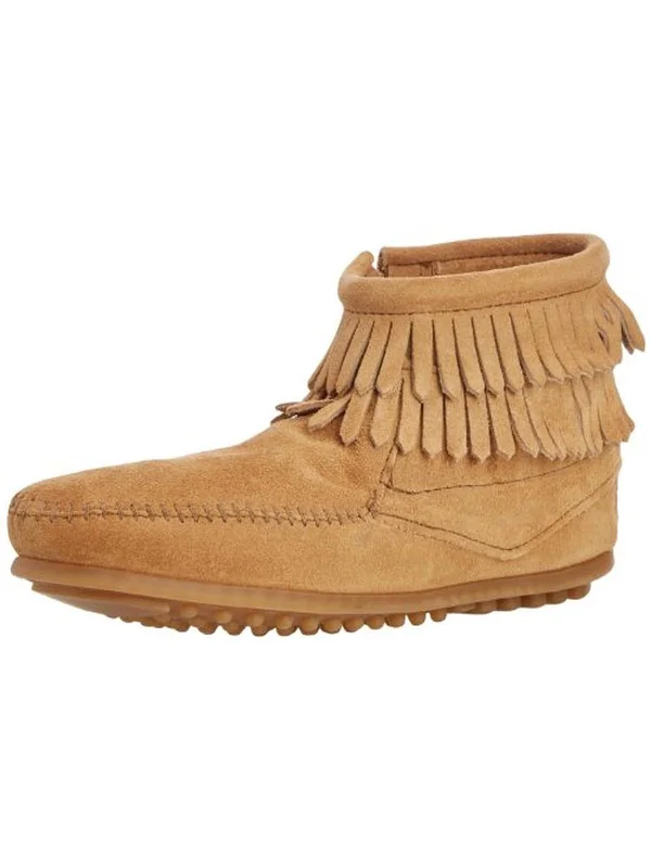 Double Fringe Girls Fringe Suede Moccasin Boots