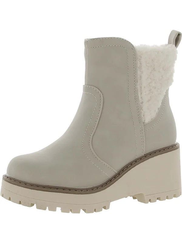 Fuzzy Girls Faux Leather Cold Weather Ankle Boots