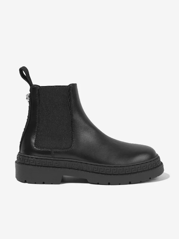 Versace Kids Leather Chelsea Boots in Black