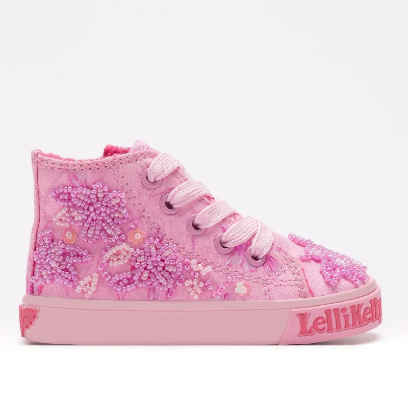 Lelli Kelly Brooke Girls Pink Decorated Canvas High Top Boot