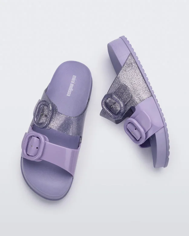 Mini Melissa | Cozy Big Kid Lilac Glitter Slide Sandals