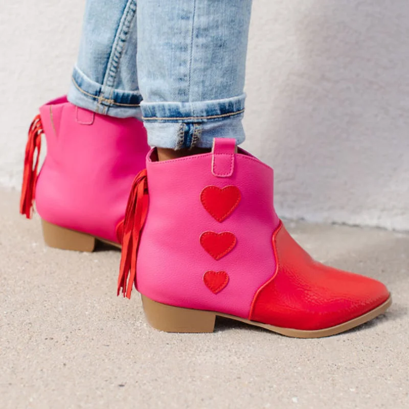 Miss Dallas Western Boot in Pink & Red Hearts - Kids