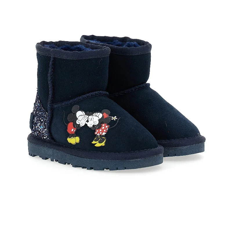 Navy Mickey + Minnie Glitter Tab Winter Boots