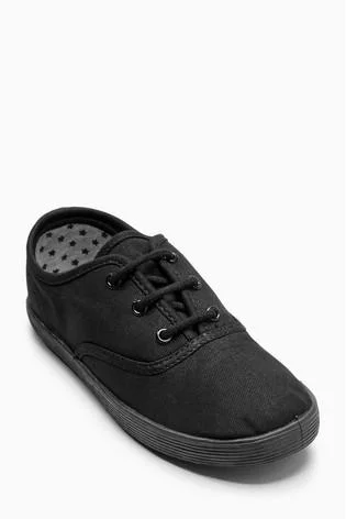 Next Boys Black Lace-Up Plimsolls