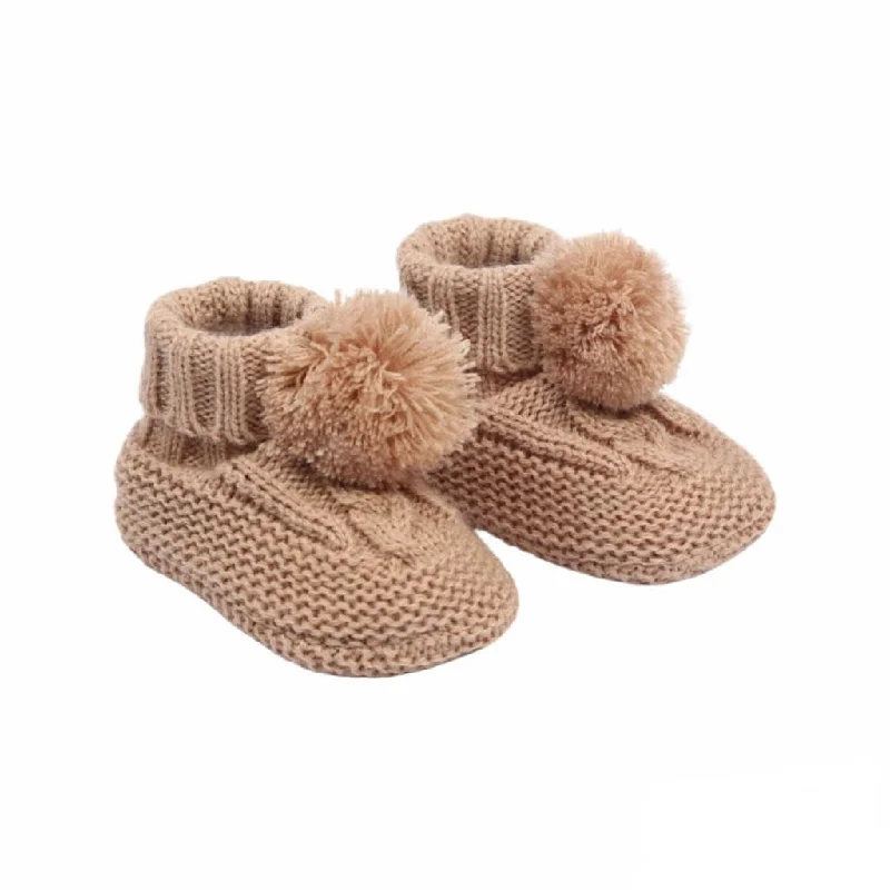 Soft Touch - Booties pom pom, coffee