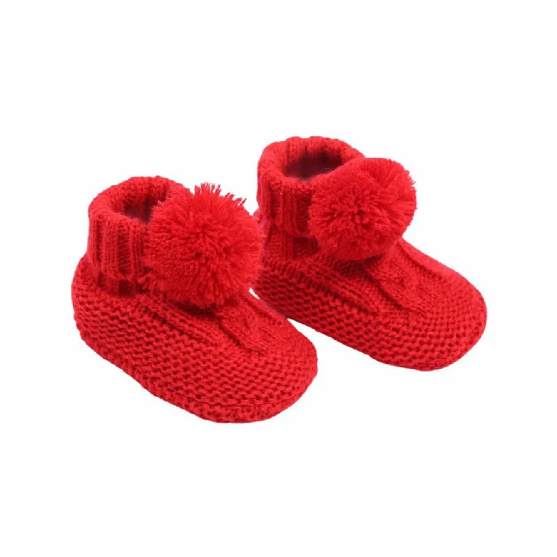 Soft Touch - Booties red pom pom