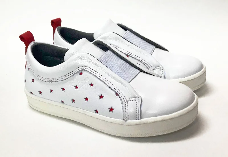 Blublonc White and Red Star Slip-On Sneaker