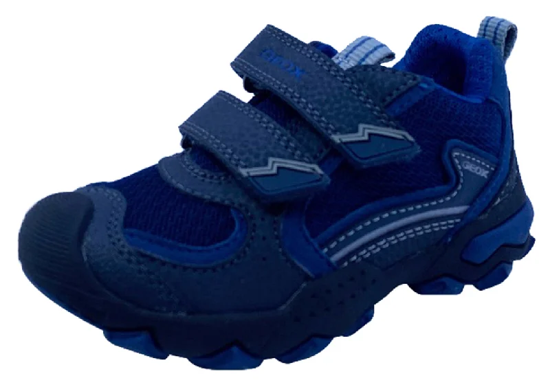 Geox Respira Boy's J Buller Double Hook and Loop Sneaker Shoes, Navy/Grey