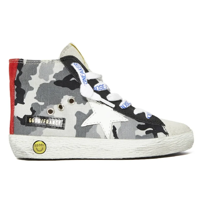 Girls Francy Camouflage High Top Sneaker In Grey/ice/white/ruby