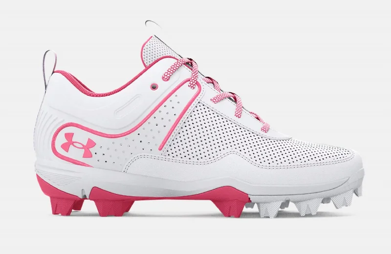 Girl's Glyde Softball Cleat Shoes In White/cerise