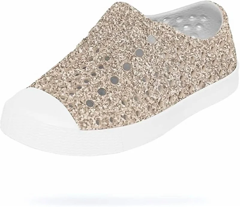 Girl's Jefferson Glitter Sneaker In Metal Bling/ Shell White