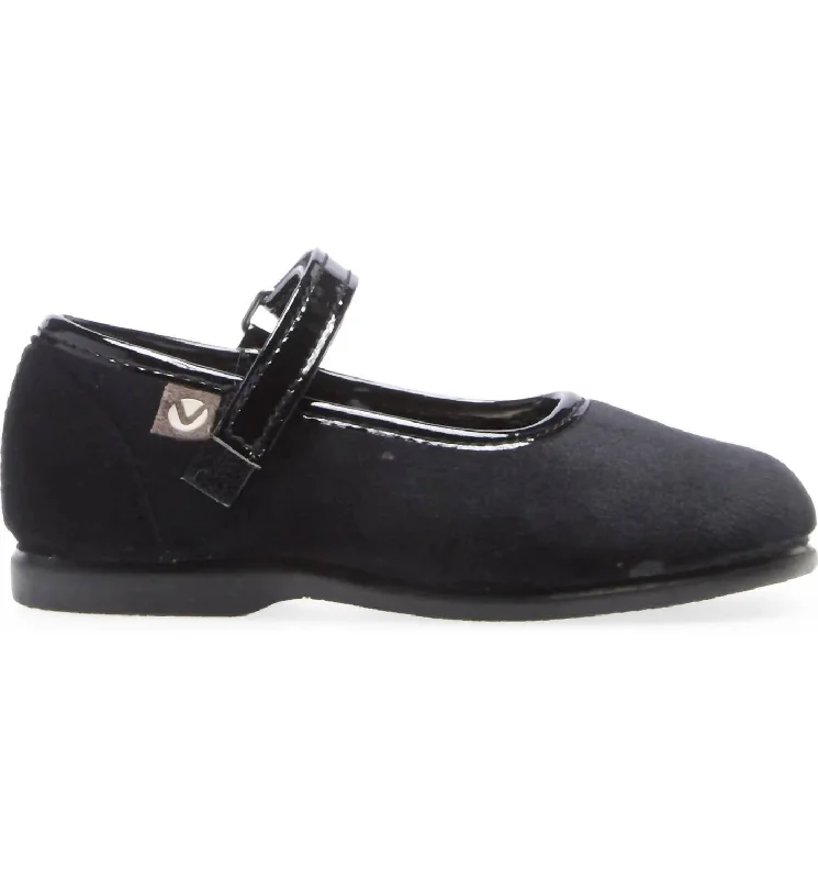 Girls Mary Jane Alba Velvet Shoes In Black