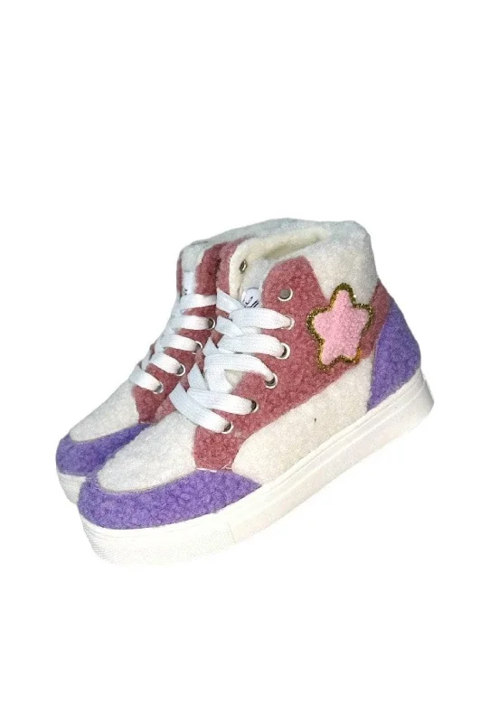 Girl's Pastel Cloud Sherpa High Top Sneaker In Multi