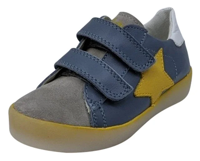 Naturino Boy's & Girl's Annie Vl Velour/Vitello Sneakers, Grigio-Celeste-Giallo