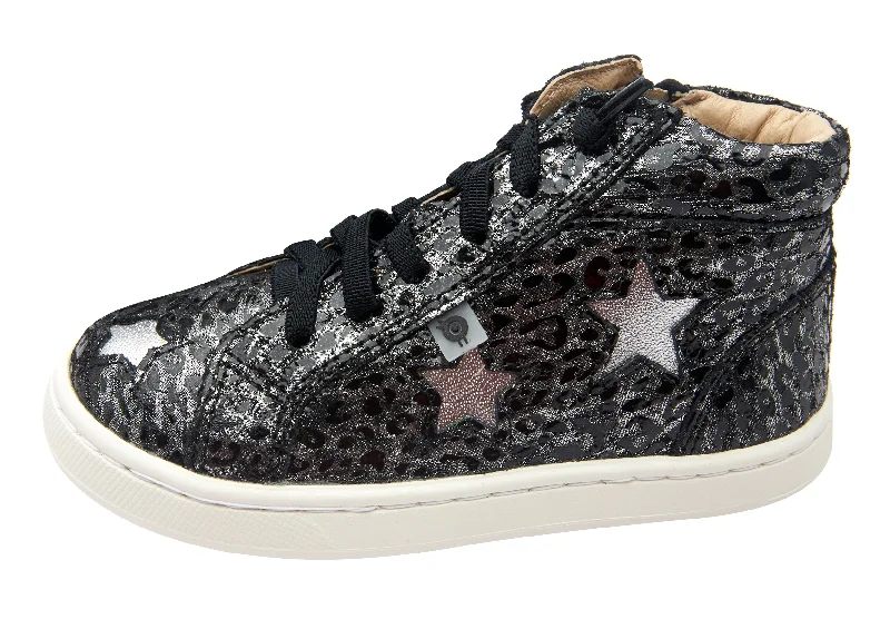 Old Soles Girl's and Boy's Starey High Top Sneaker, Pearlised Leopard/Silver