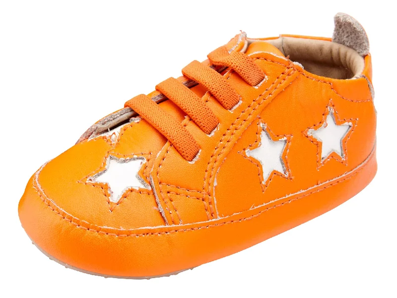 Old Soles Girl's and Boy's 0024R Starey Bambini Elastic Slip On Sneakers - Neon Orange/Snow