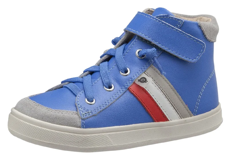 Old Soles Boy's and Girl's  Glambo High Top Leather Sneakers, Neon Blue/Bright Red/Snow/Gris