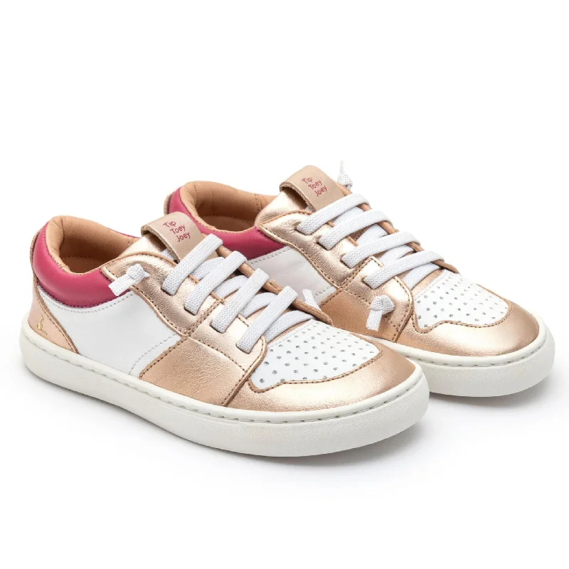 Tip Toey Joey Girl's Ollie Sneakers - White/Metallic Salmon